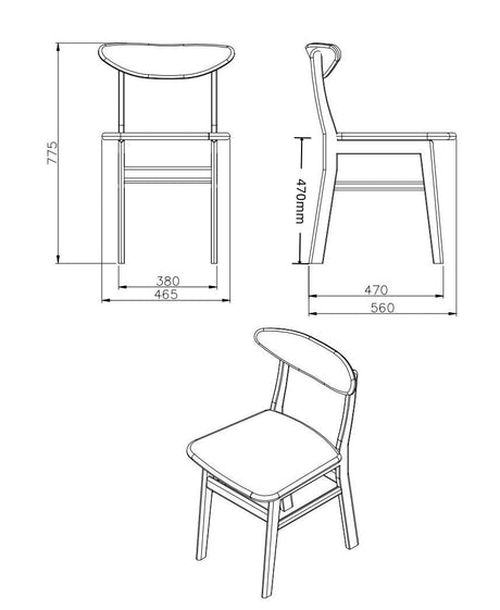 Fishe and Lilly Dining Chair design with curved backrest and wooden frame, ideal for dining spaces