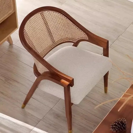 Nisu Home Dining Chair with Rattan Backrest and Cream Upholstered Seat for Modern Interiors