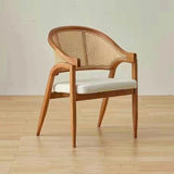Nisu Home Stylish Dining Chair with Rattan Backrest and Upholstered Seat for Modern Interiors