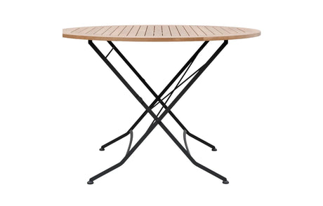 MINT Outdoor Round Dining Set with a Wooden Top and Black Metal Frame for Patios