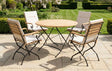 MINT Outdoor Dining Set featuring a round wooden table and four elegant folding chairs