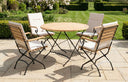 MINT Outdoor Dining Set featuring a round wooden table and four elegant folding chairs