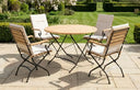 MINT Outdoor Dining Set featuring a round wooden table and four elegant folding chairs