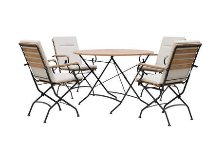 MINT Outdoor Dining Set featuring a round table and four cushioned chairs for outdoor gatherings