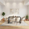 Decortie dining table in a modern setting with stylish chairs and plants in a warm, inviting atmosphere