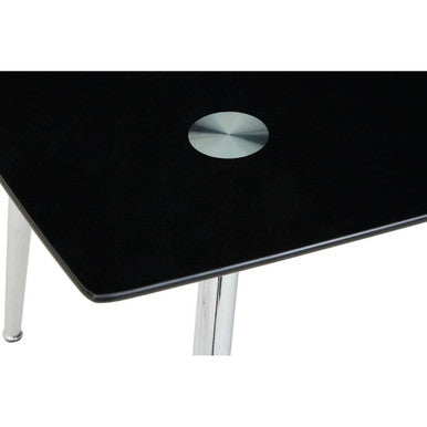 Orsina sleek black Dining Table with chrome legs and circular detail enhancing modern decor