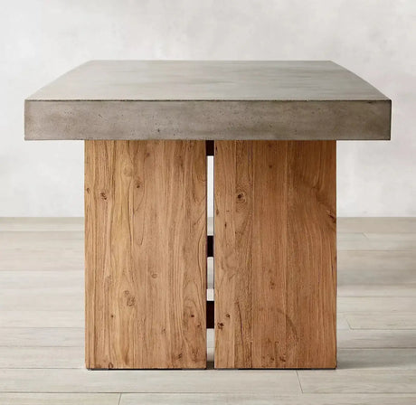 Nisu Home Modern Dining Table with a Concrete Top and Wooden Base for Stylish Dining Rooms