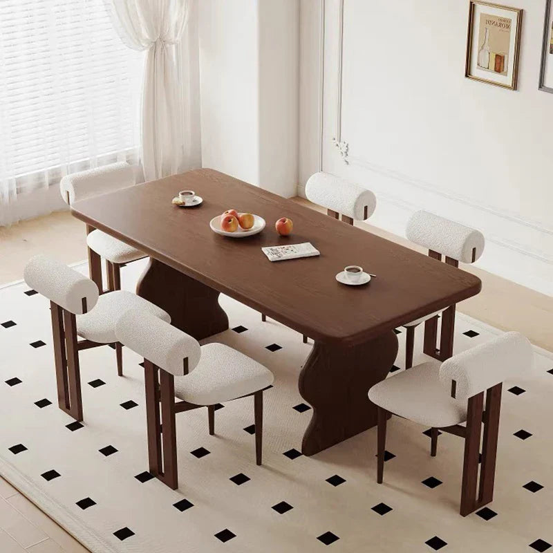 Nisu Home Elegant Dining Table in Brown with Six Stylish Upholstered Chairs