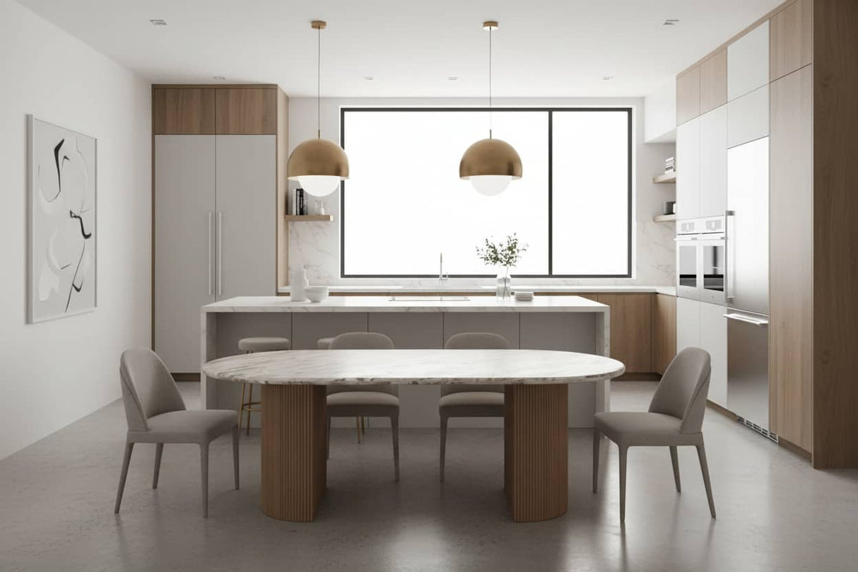 Bundi Natural Marble & Wood Pedestal 6-8 Seater Dining Table Verty Furniture