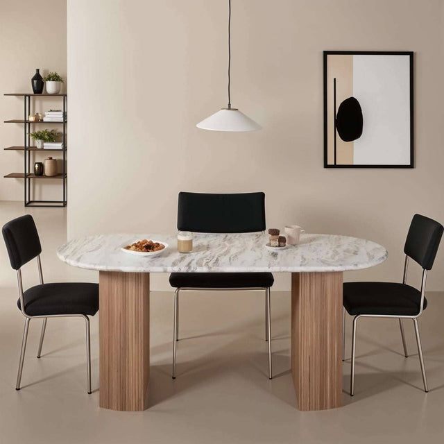 Bundi Natural Marble & Wood Pedestal 6-8 Seater Dining Table Verty Furniture