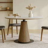 Nisu Home stylish round Dining Table with a unique pedestal base and minimalist design for modern dining rooms