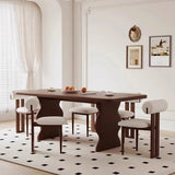 Nisu Home Modern Brown Dining Table with Curved Design and Four Stylish Chairs