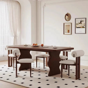 Nisu Home Modern Brown Dining Table with Curved Design and Four Stylish Chairs