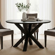 Orsina round dining table with unique cross-legged design, perfect for modern dining spaces
