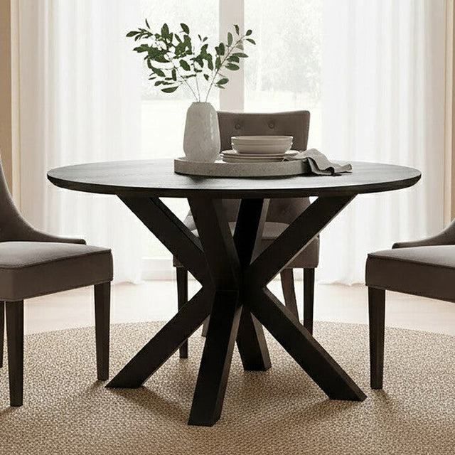 Orsina round dining table with unique cross-legged design, perfect for modern dining spaces