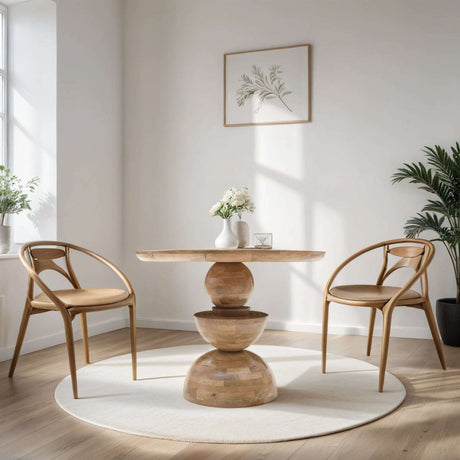 Verty Furniture Modern Dining Table in Natural Wood Finish with Unique Pedestal Base