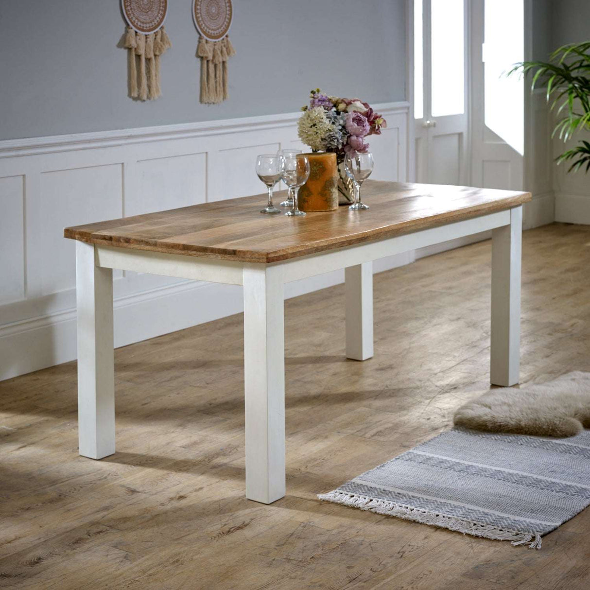 Verty Furniture Rustic Dining Table with a Wooden Top and White Legs for Elegant Dining Spaces