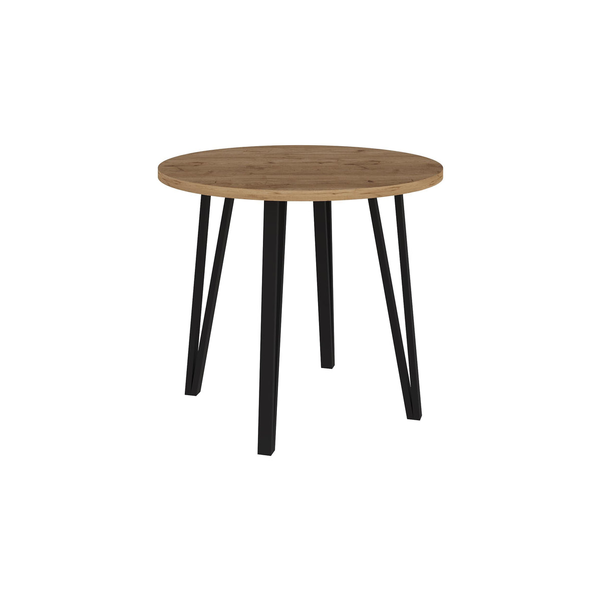 Decortie Round Dining Table with Wooden Top and Black Legs for Stylish Dining Rooms