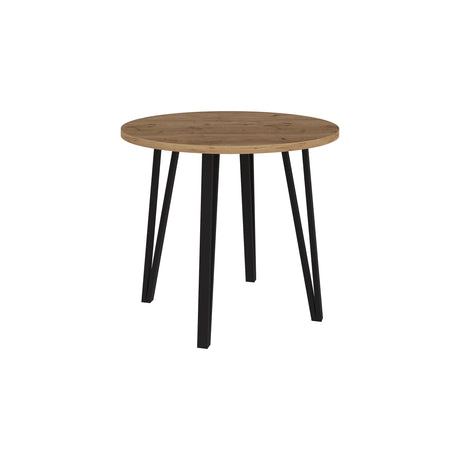 Decortie Round Dining Table with Wooden Top and Black Legs for Stylish Dining Rooms