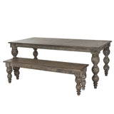 Shades 4 Seasons rustic wooden dining table with elegant turned legs and a matching bench