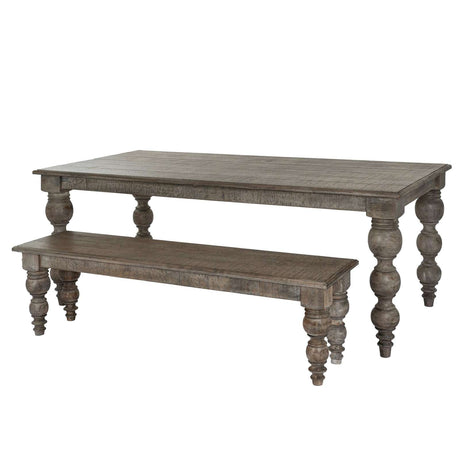Shades 4 Seasons rustic wooden dining table with elegant turned legs and a matching bench