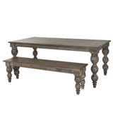 Shades 4 Seasons rustic wooden dining table with elegant turned legs and a matching bench