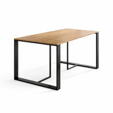 Decortie Dining Table with a sleek wooden top and a modern black metal frame