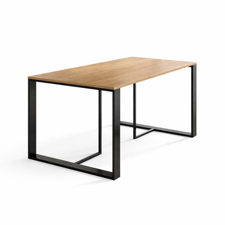 Decortie Dining Table with a sleek wooden top and a modern black metal frame