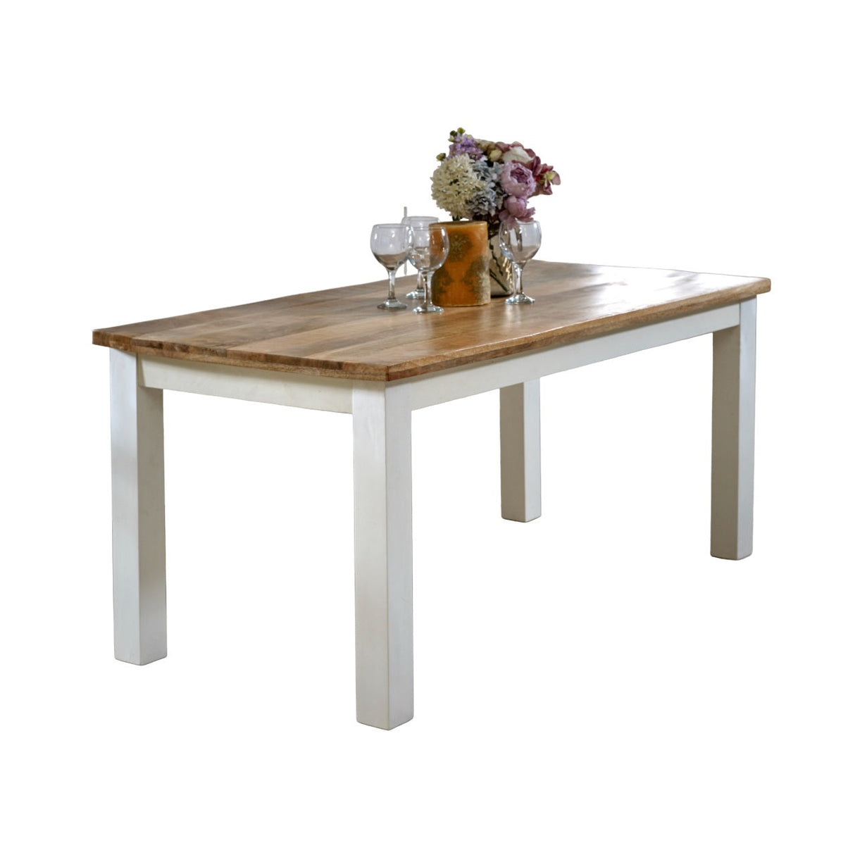 Verty Furniture Wooden Dining Table with a Natural Finish and White Legs, Ideal for Family Meals