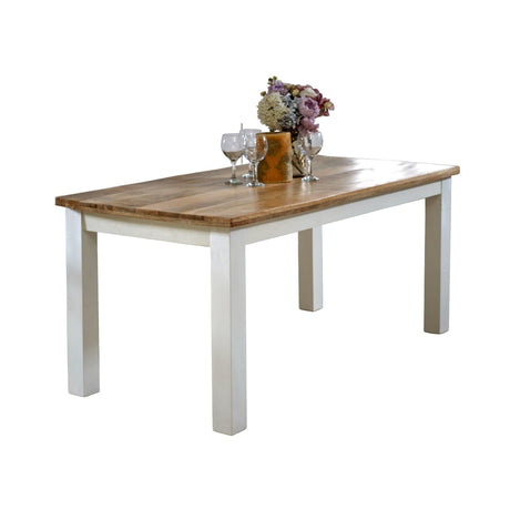 Verty Furniture Wooden Dining Table with a Natural Finish and White Legs, Ideal for Family Meals