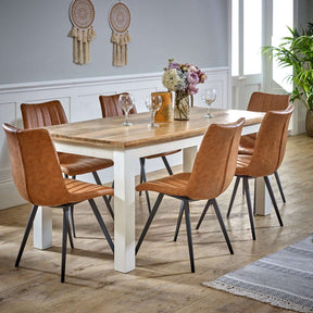 Verty Furniture Dining Table with Rustic Wood Top and Six Comfortable Brown Chairs in Modern Dining Room