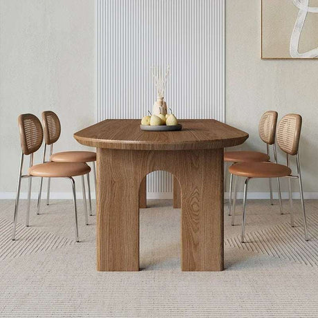 Nisu Home Dining Table in Oak Finish with Unique Arch Legs and Complementary Chairs