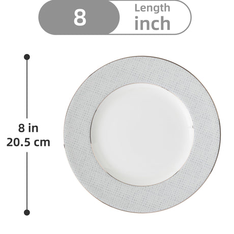 Elegant 8 inch Dinner Plates with a sophisticated textured design and gold rim from London Boutique Lifestyle