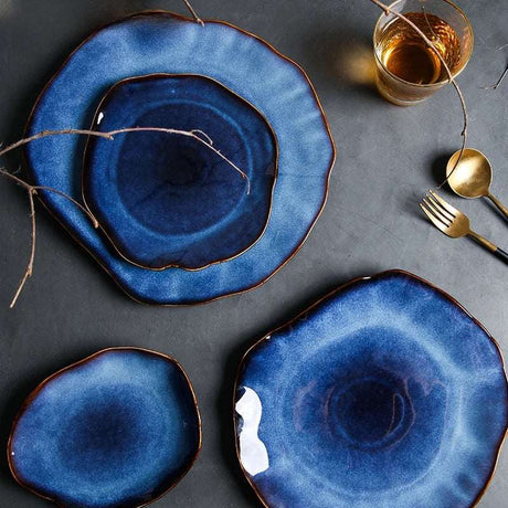 Nisu Home Blue Dinner Plates with Unique Glazed Design for Elegant Dining Experiences