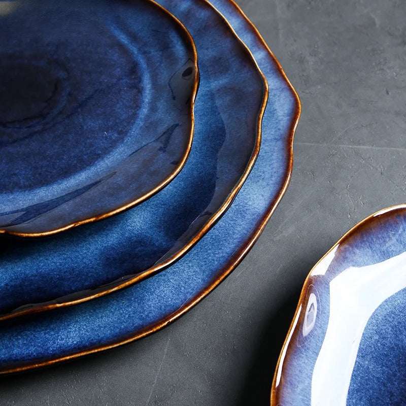 Nisu Home Blue Dinner Plates with Elegant Gold Trim for Stylish Dining Experiences