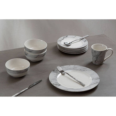 Avie 16 Piece White And Grey Marble Effect Dinner Set Orsina