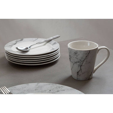 Avie 16 Piece White And Grey Marble Effect Dinner Set Orsina