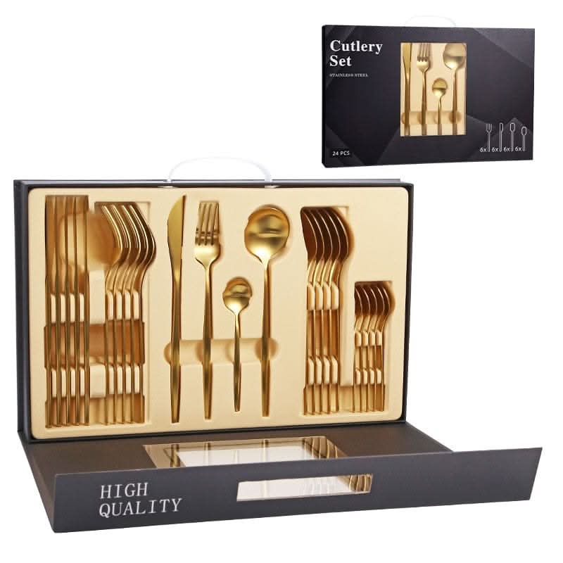 Kitchen Essentials Gold Cutlery Dinnerware Set matte gold box Kitchen Essentials