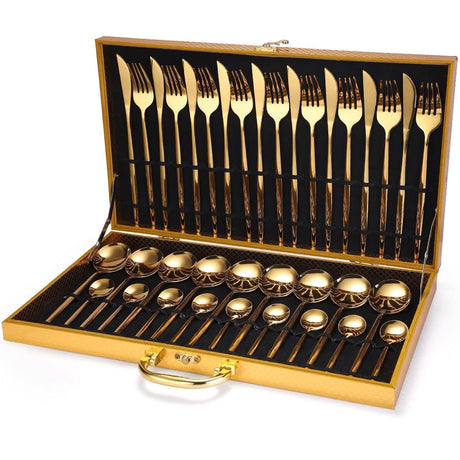 24pcs Gold or Stainless Steel, Boxed Dinnerware Set Kitchen Essentials
