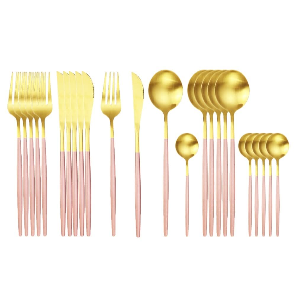 Kitchen Essentials Gold Cutlery Dinnerware Set Matte pink gold Kitchen Essentials