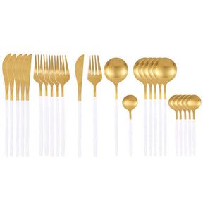 Kitchen Essentials Gold Cutlery Dinnerware Set Matte White gold Kitchen Essentials