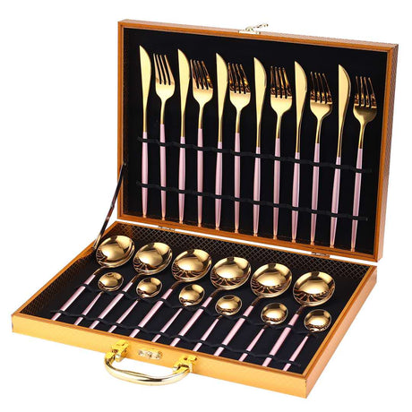 24pcs Gold or Stainless Steel, Boxed Dinnerware Set Pink Gold Kitchen Essentials