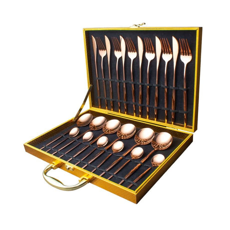 24pcs Gold or Stainless Steel, Boxed Dinnerware Set Rose Gold Kitchen Essentials