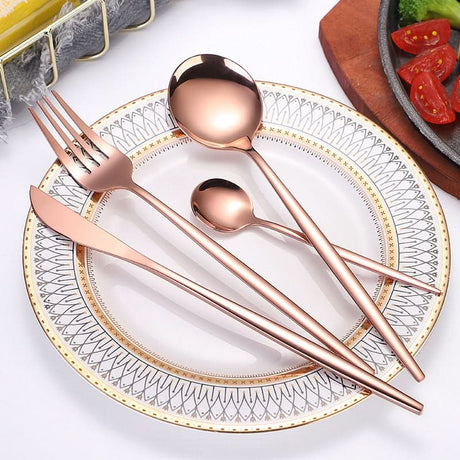 24pcs Gold or Stainless Steel, Boxed Dinnerware Set Kitchen Essentials