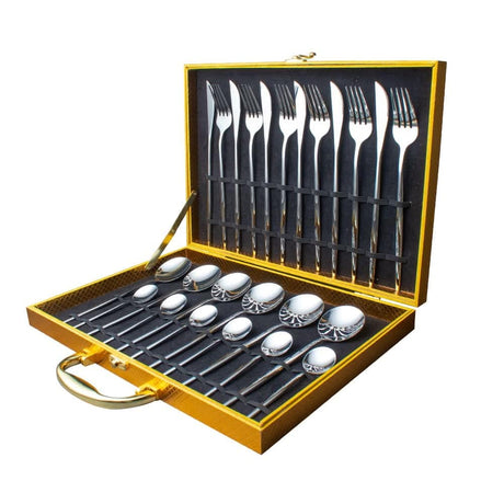 24pcs Gold or Stainless Steel, Boxed Dinnerware Set Silver Kitchen Essentials