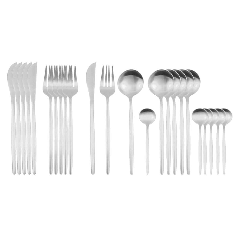 Kitchen Essentials Gold Cutlery Dinnerware Set Matte silver Kitchen Essentials