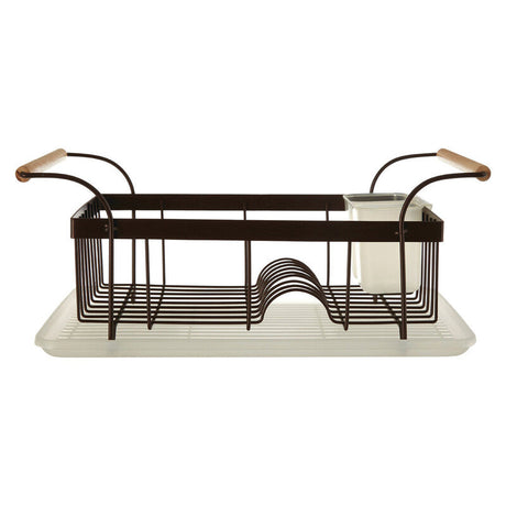 Orsina Dish Drainer with Wooden Handles and Removable Drip Tray for Kitchen Drying