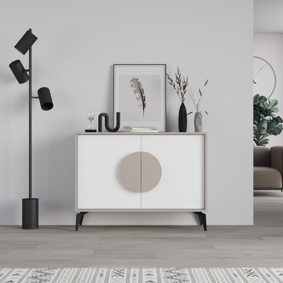 Decortie Display Unit with a sleek white design and circular handle, ideal for modern home decor