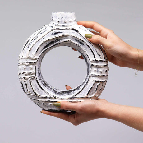 Round Donut Shaped Vase - Cream 23cm AW-Dropship