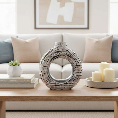 Round Donut Shaped Vase - Cream 23cm AW-Dropship